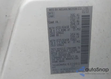 2013 Nissan Pathfinder Sl из США, поврежденный, VIN 5N1AR2MN9DC637061